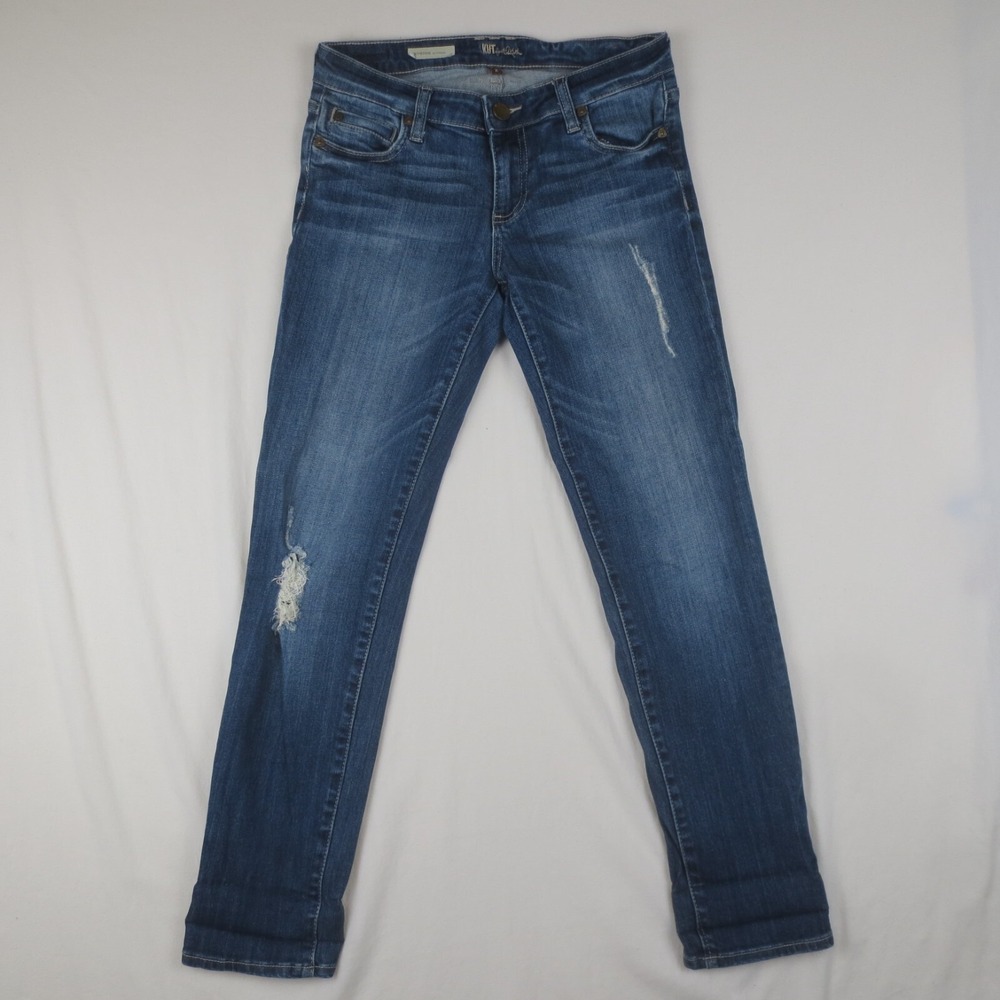 KUT From The KLOTH Jeans Womens 2 Blue Catherine Boyfriend Distressed Dark Wash